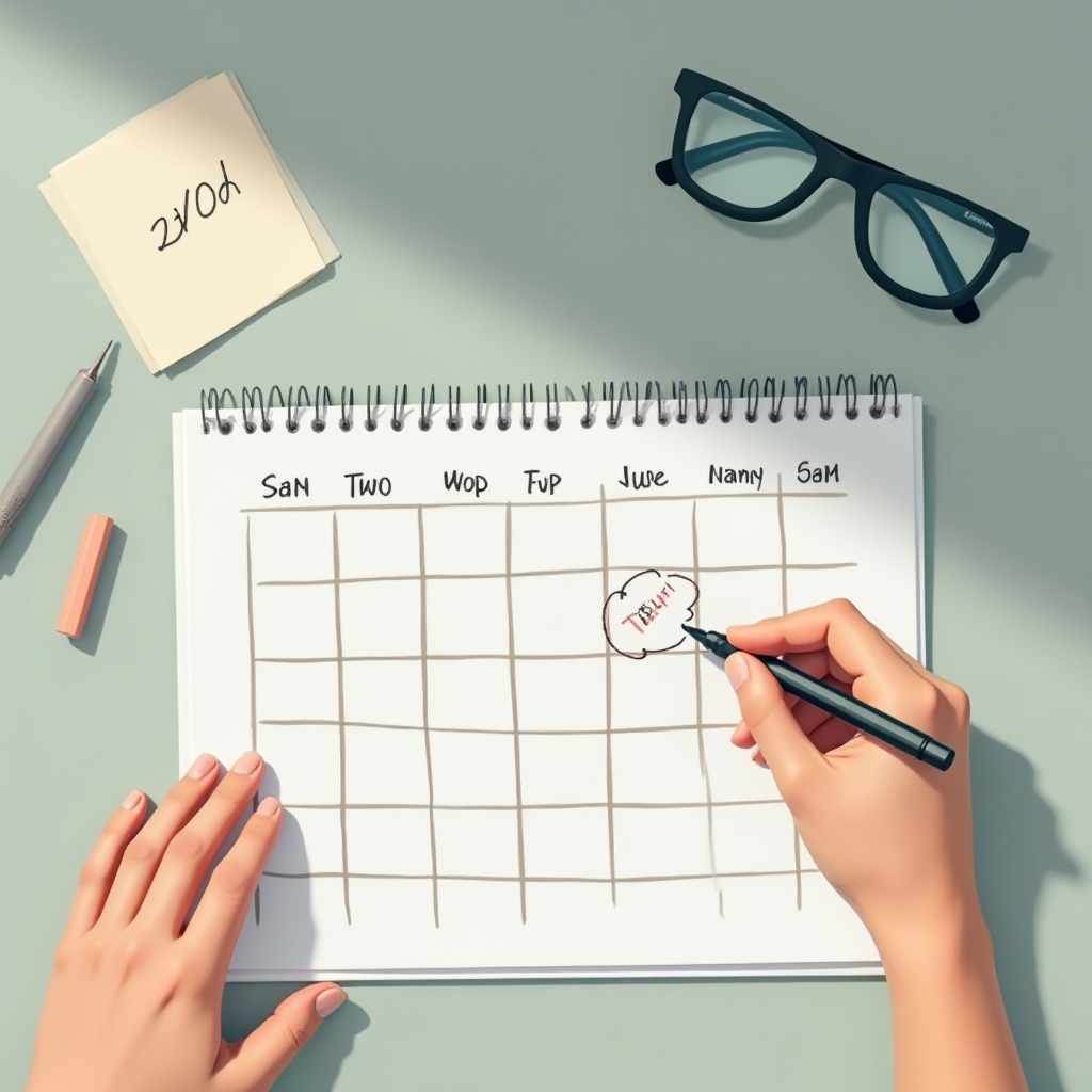 Kalender mit eingezeichneten Terminen und Pufferzeiten