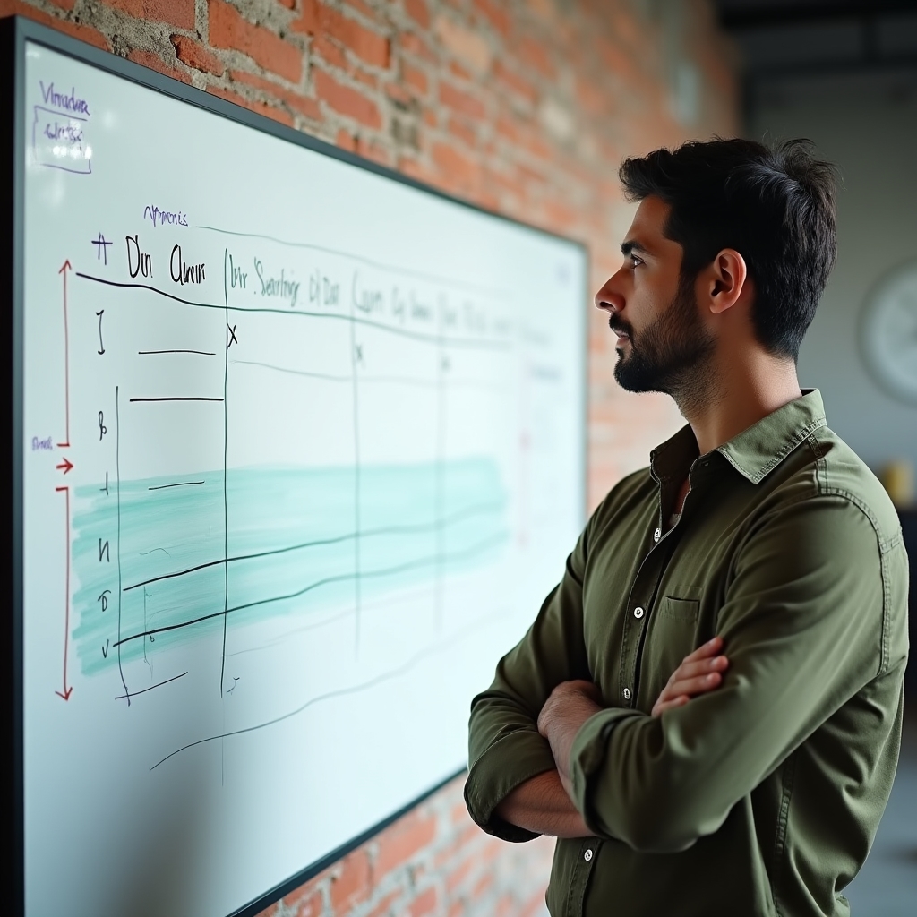 Zeitplan mit eingezeichneten Pufferzeiten auf einem Whiteboard